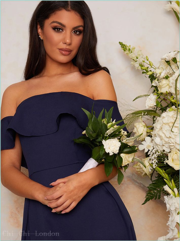  Bardot Dip Hem Midi Dress in Blue 6609NB