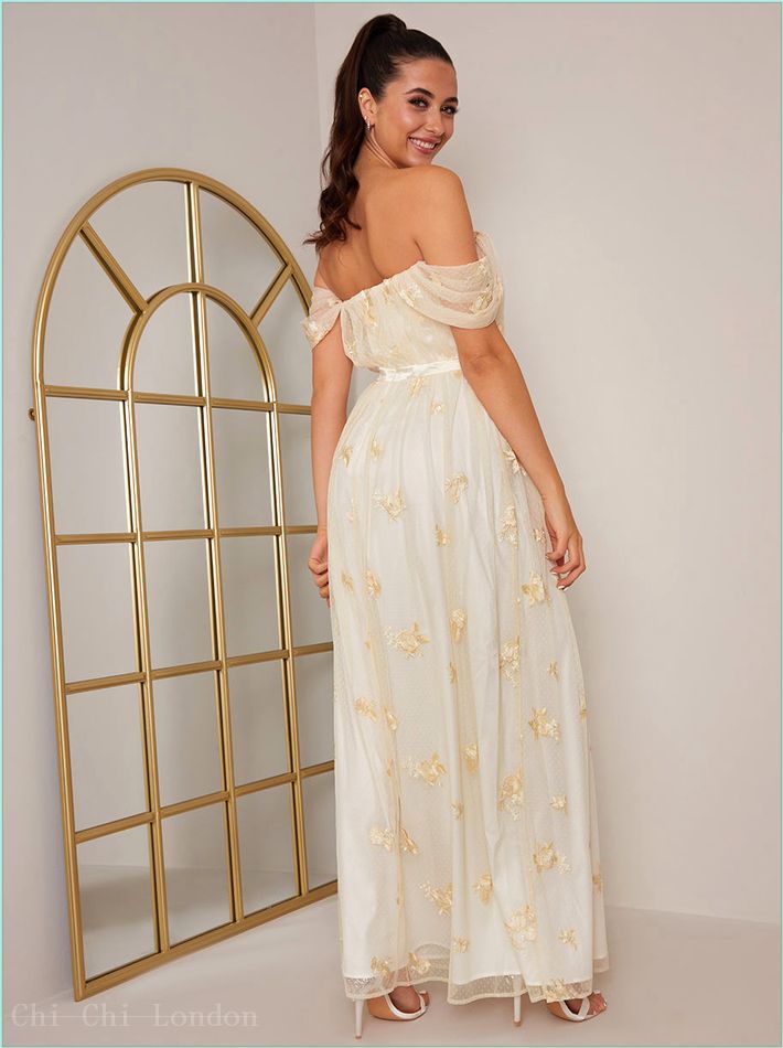  Bardot Embroidered Floral Lace Maxi Dress in Cream 6849MAWH