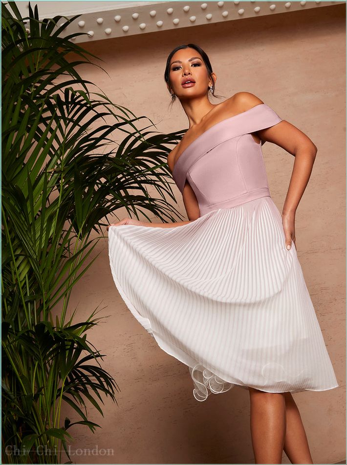  Bardot Ombre Pleated Midi Dress in Pink 80328MI