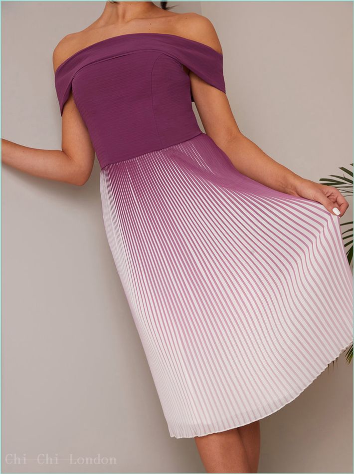  Bardot Ombre Pleated Midi Dress in Purple 80960BER