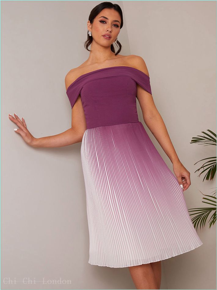  Bardot Ombre Pleated Midi Dress in Purple 80960BER