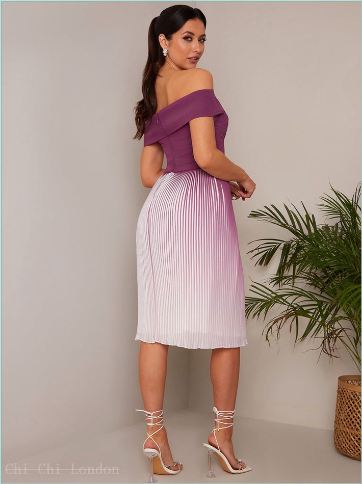  Bardot Ombre Pleated Midi Dress in Purple 80960BER