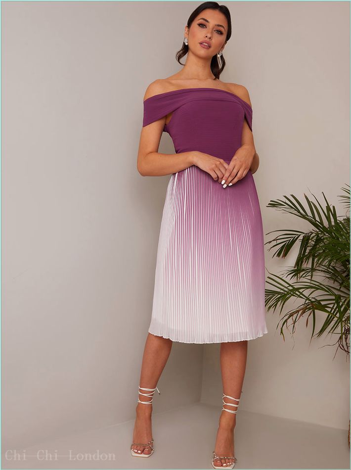  Bardot Ombre Pleated Midi Dress in Purple 80960BER