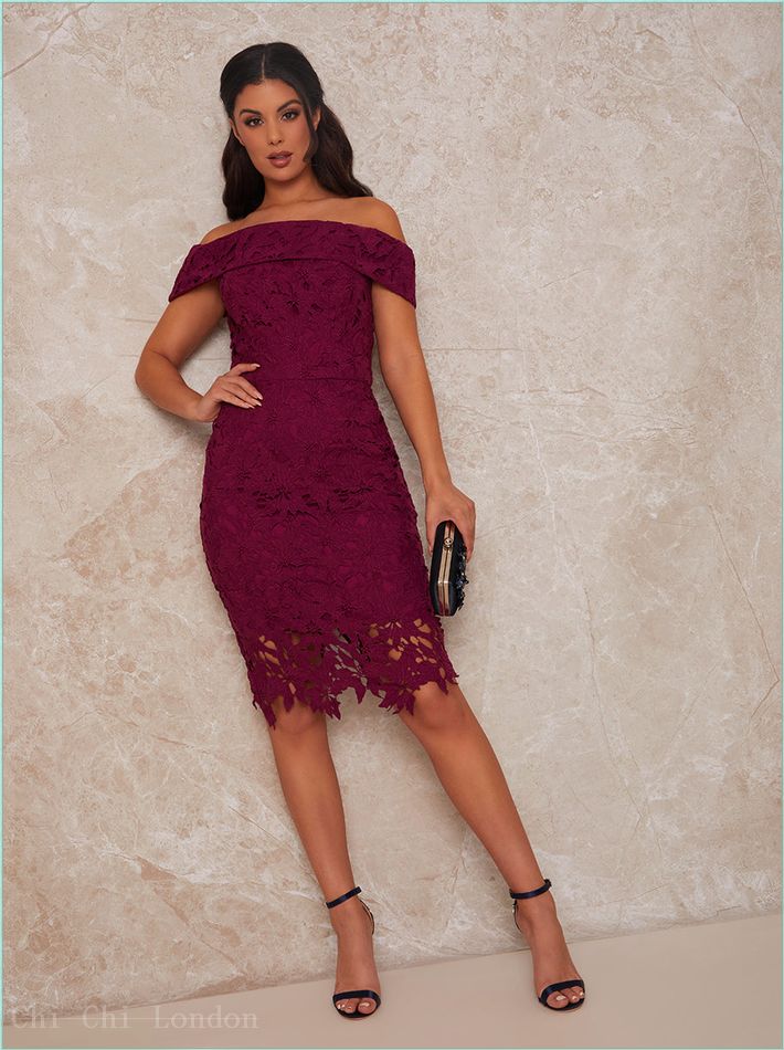  Bardot Premium Lace Bodycon Dress in Purple 53216PU