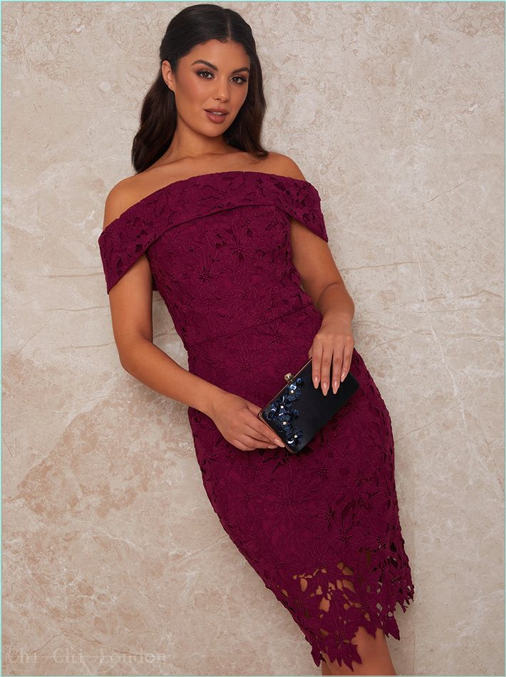  Bardot Premium Lace Bodycon Dress in Purple 53216PU