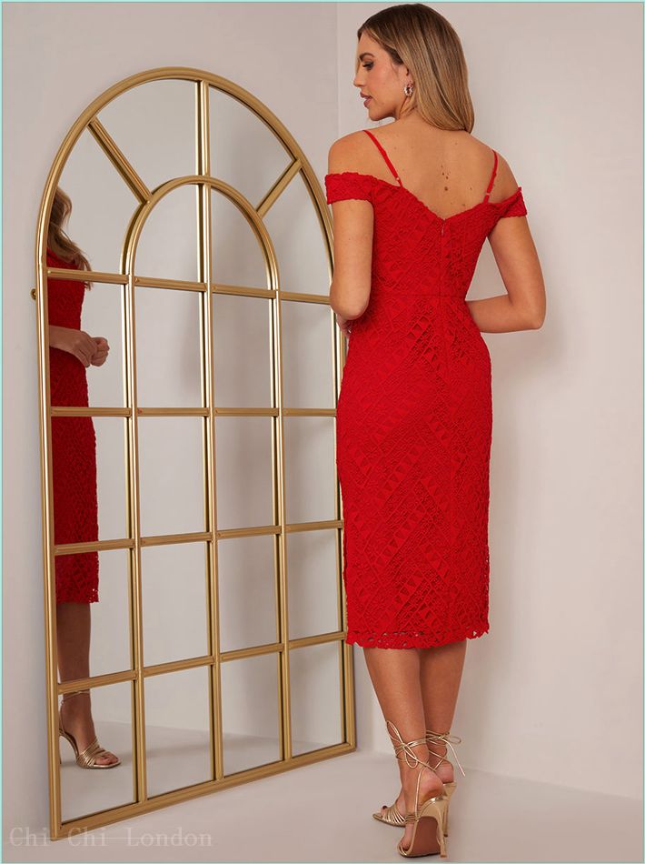  Bardot Premium Lace Midi Dress in Red 71360RE