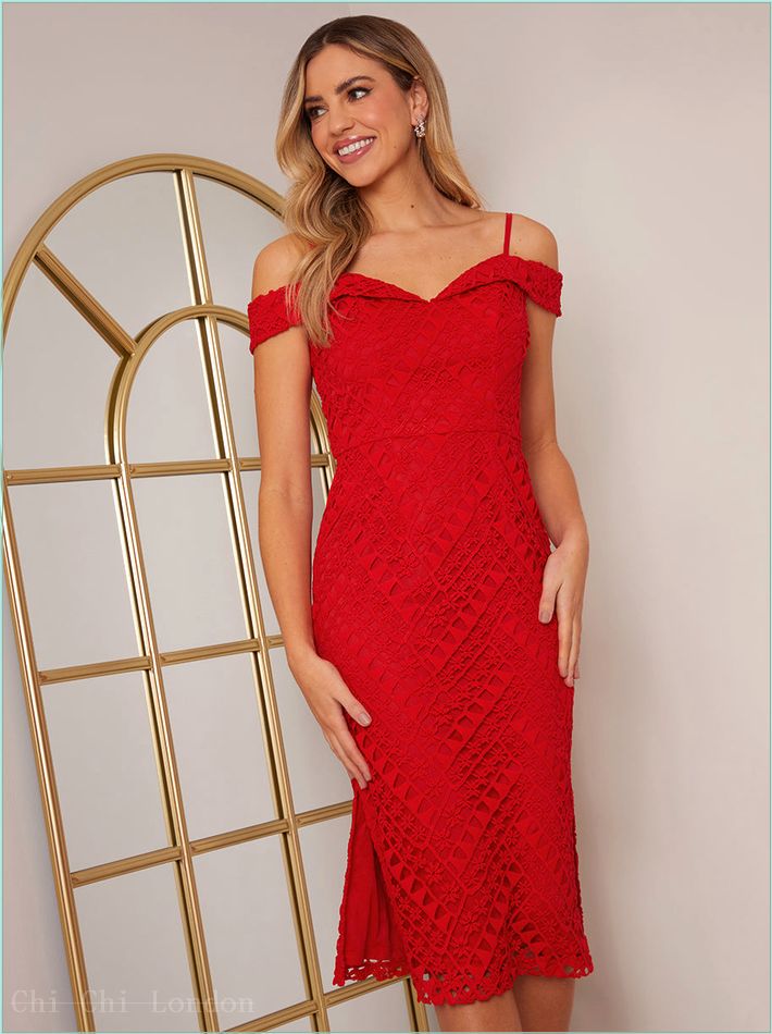  Bardot Premium Lace Midi Dress in Red 71360RE