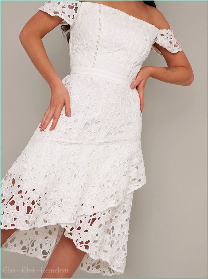  Bardot Premium Lace Peplum Hem Midi Dress in White 3133WHI