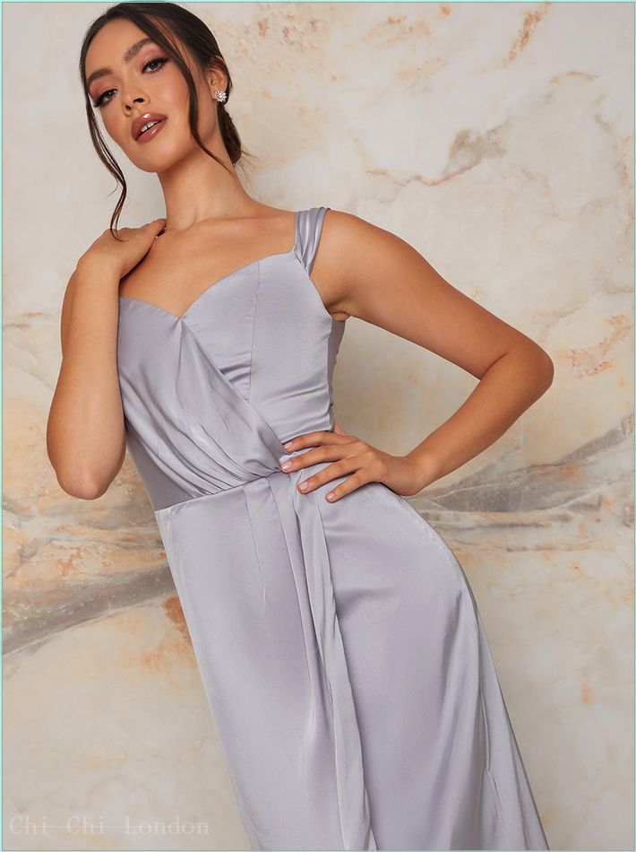  Bardot Wrap Satin Maxi Dress in Blue 53195BL