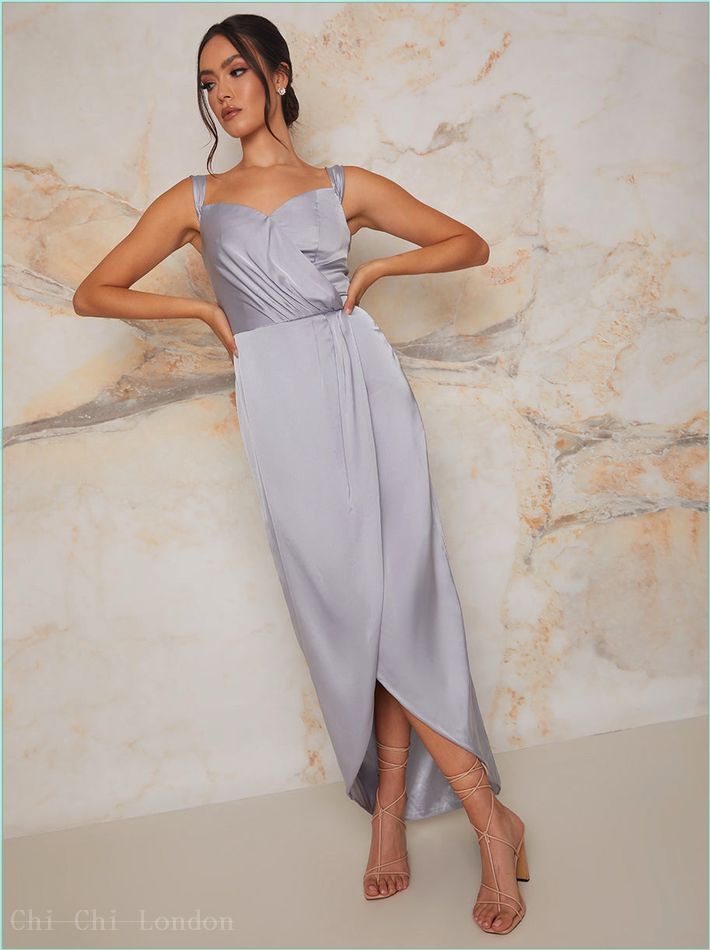  Bardot Wrap Satin Maxi Dress in Blue 53195BL