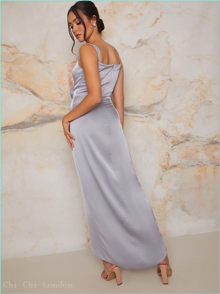  Bardot Wrap Satin Maxi Dress in Blue 53195BL