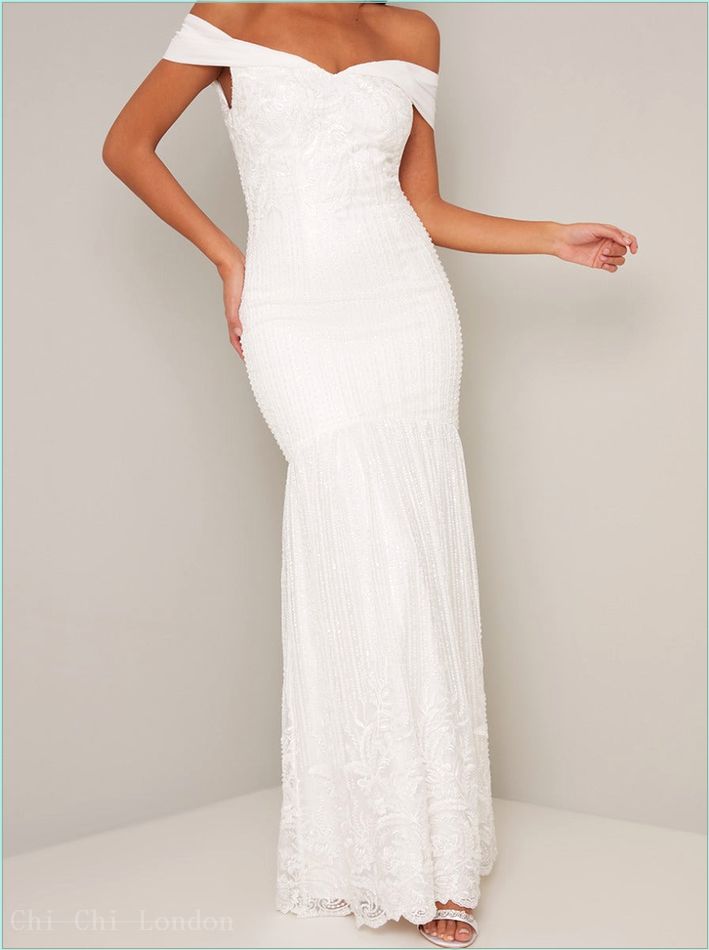  Beaded Embellished Lace Wedding Dress in White 70775WH