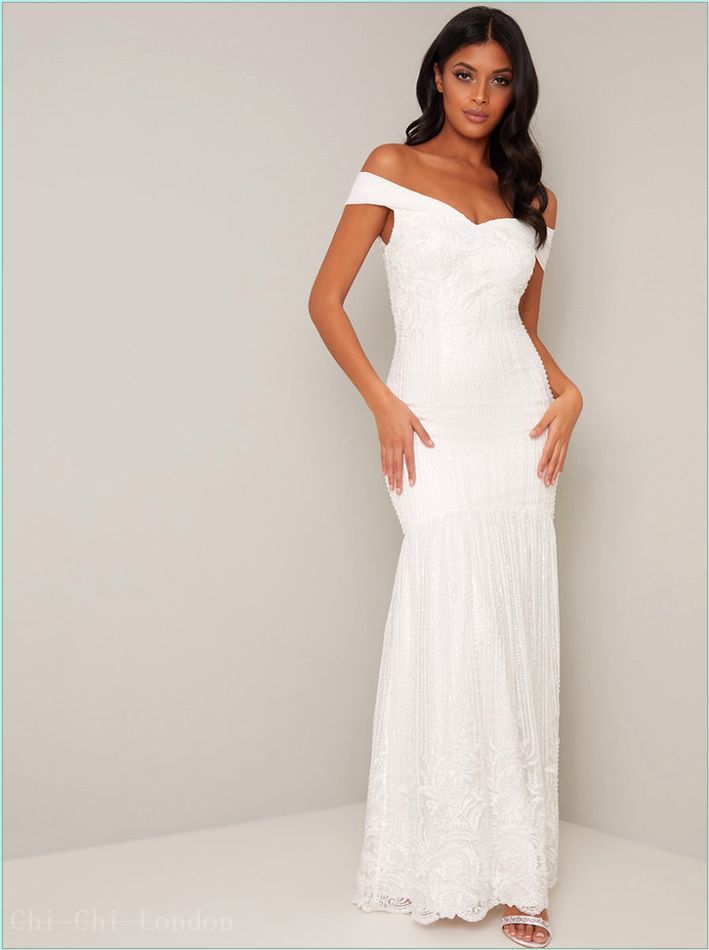  Beaded Embellished Lace Wedding Dress in White 70775WH