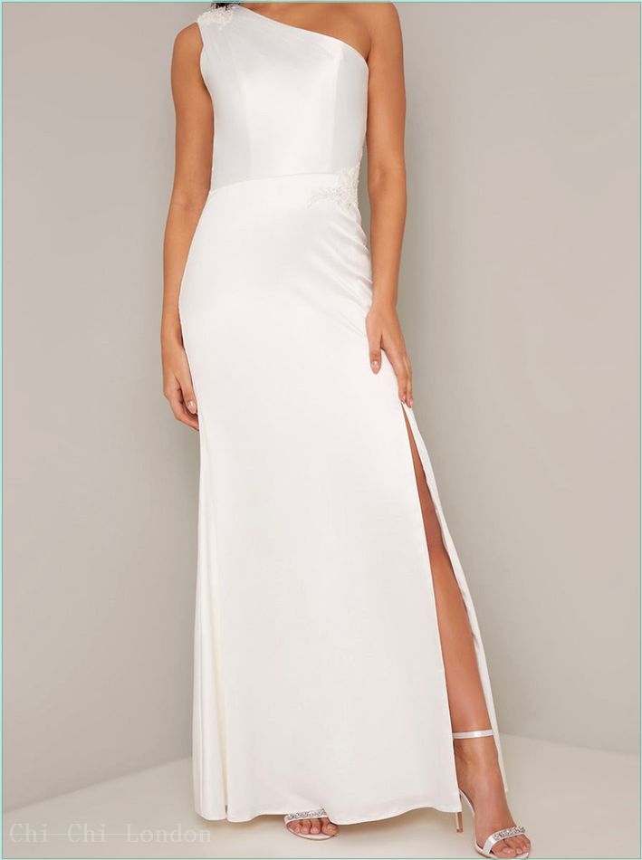  Bridal Lace One Shoulder Maxi Dress in White 30029WH