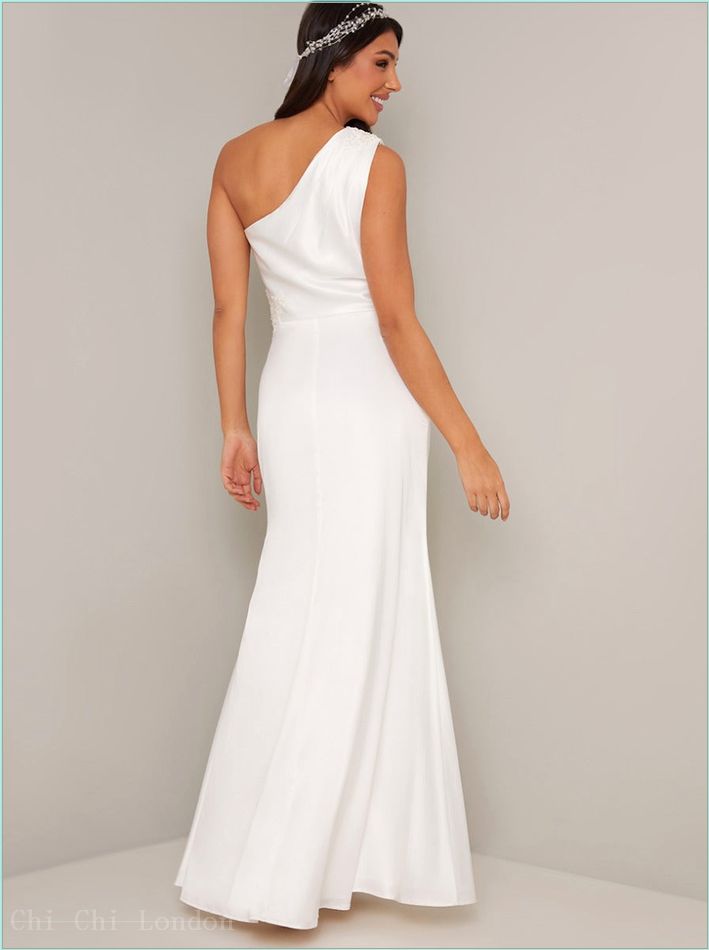  Bridal Lace One Shoulder Maxi Dress in White 30029WH