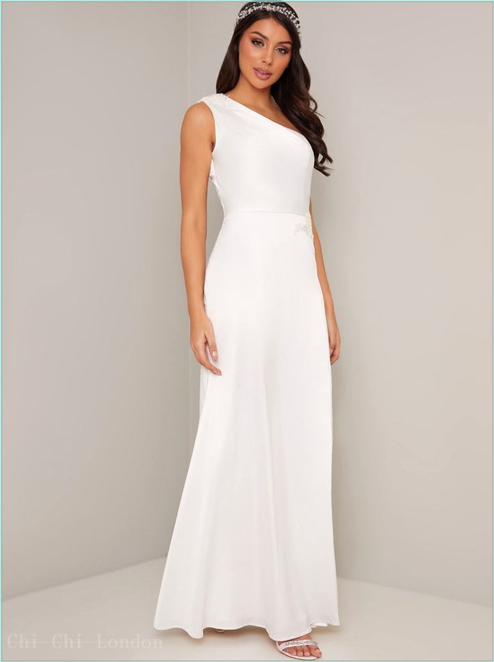  Bridal Lace One Shoulder Maxi Dress in White 30029WH