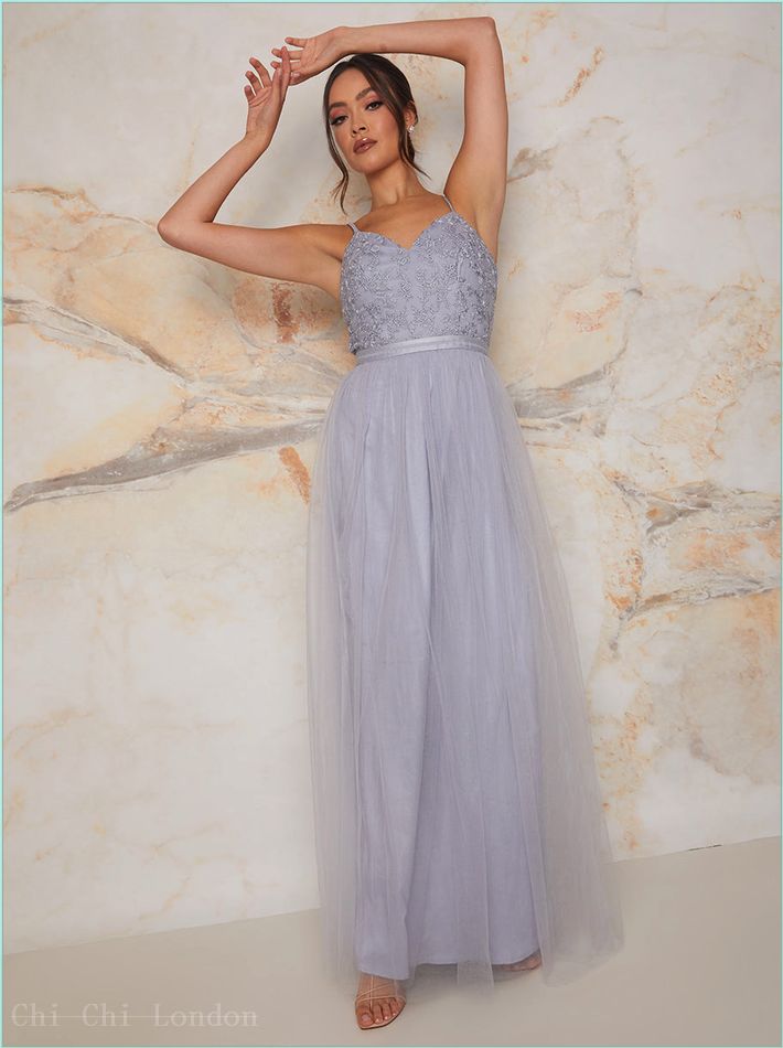  Cami Embroidered Tulle Maxi Dress in Blue 20235BL