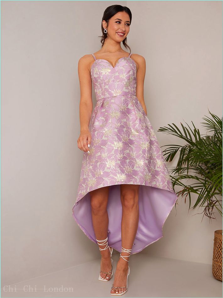  Cami Floral Jacquard Dip Hem Dress in Lilac WX23844LIL