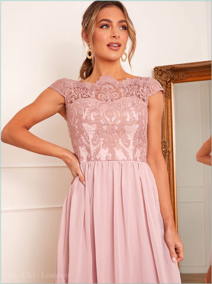  Cap Sleeve Lace Skater Midi Dress in Pink 517874MI