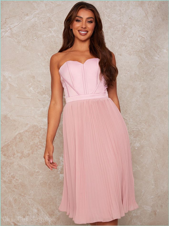  Corset Pleated Skirt Midi Dress in Pink 70896PI