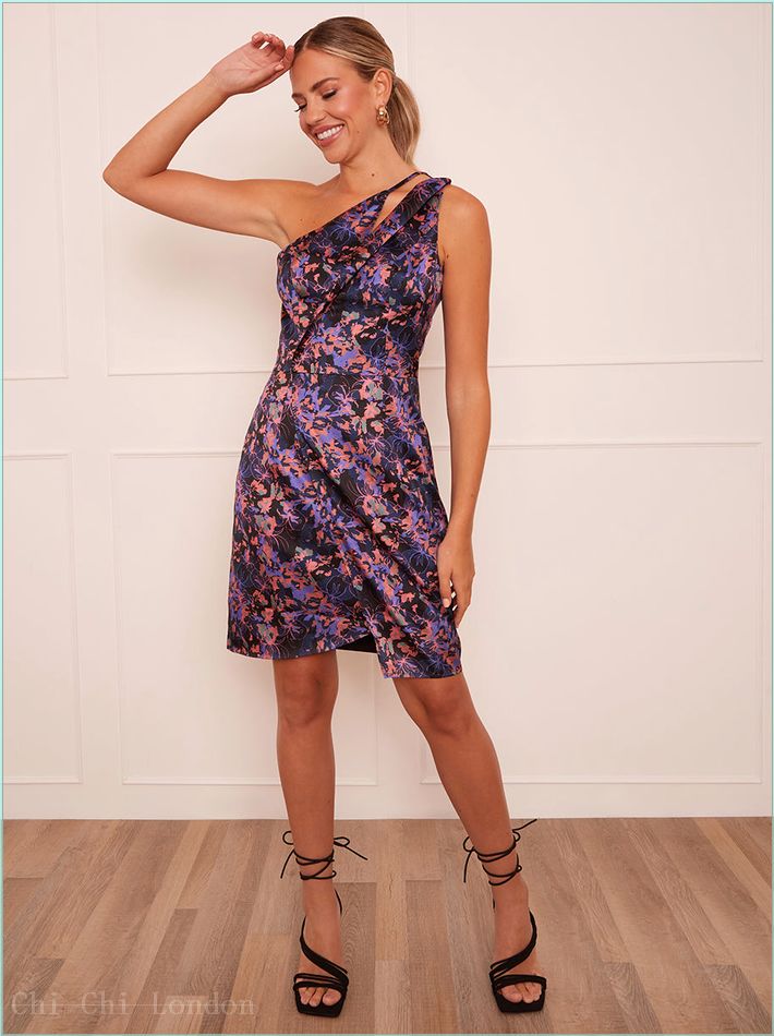  Cut-Out Abstract Floral Print Mini Dress in Black 1897BK