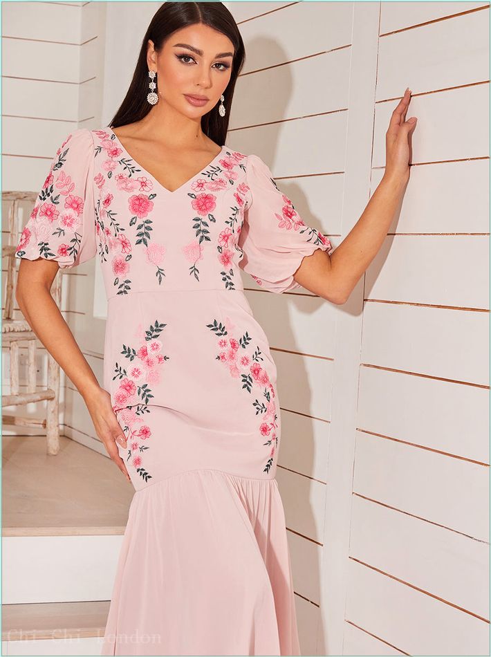  Floral Embroidered Midi Dress in Pink 53276BU