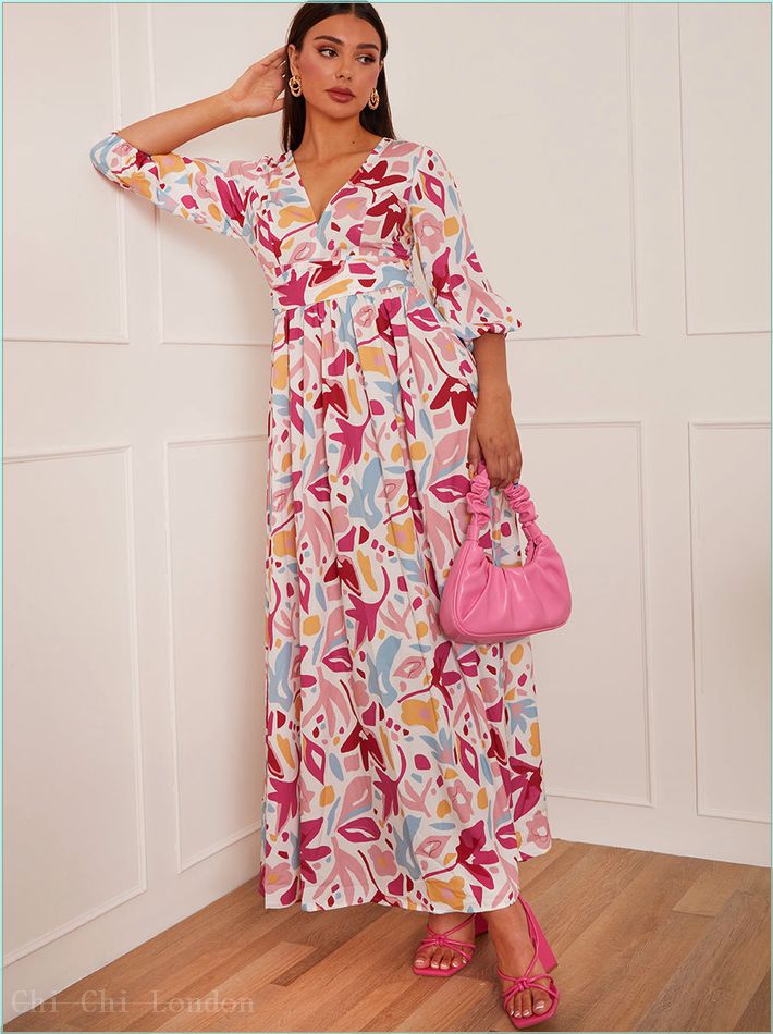  Floral Print Wrap Maxi Dress in Pink 53133WH