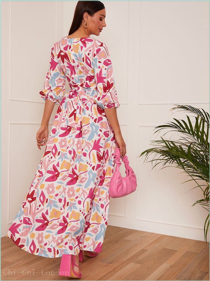  Floral Print Wrap Maxi Dress in Pink 53133WH