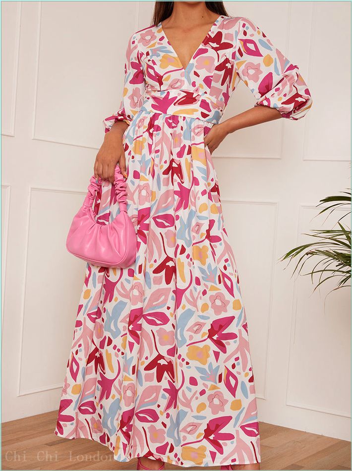  Floral Print Wrap Maxi Dress in Pink 53133WH