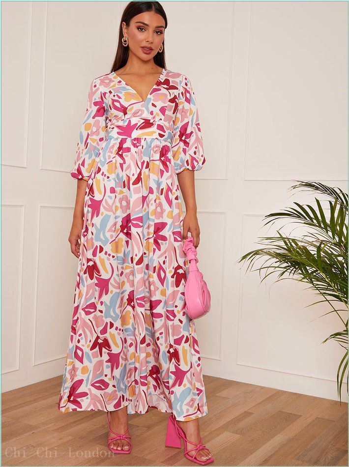  Floral Print Wrap Maxi Dress in Pink 53133WH