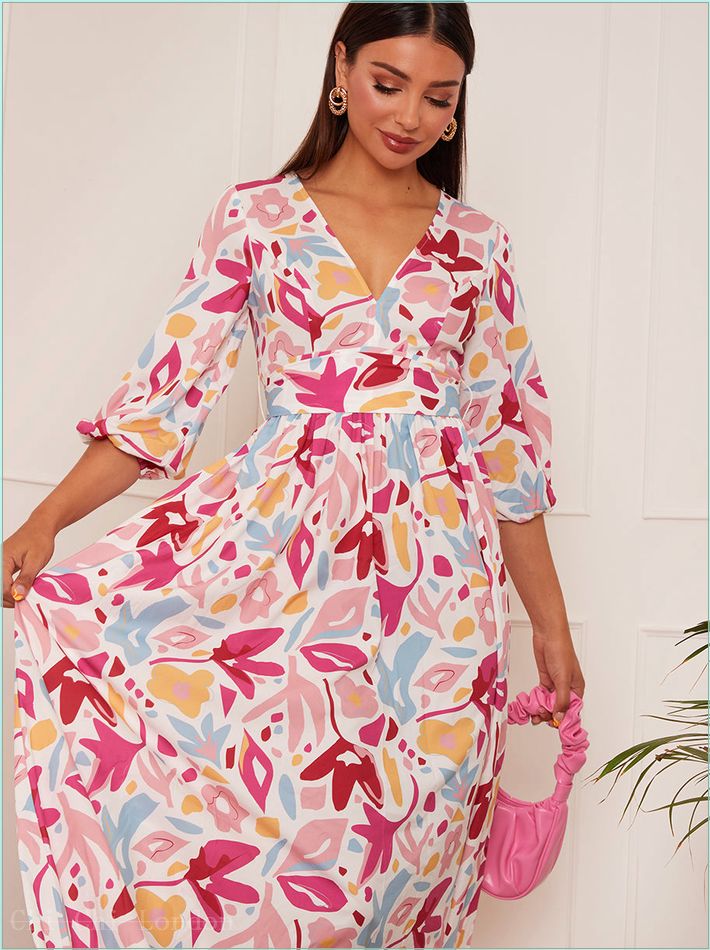  Floral Print Wrap Maxi Dress in Pink 53133WH