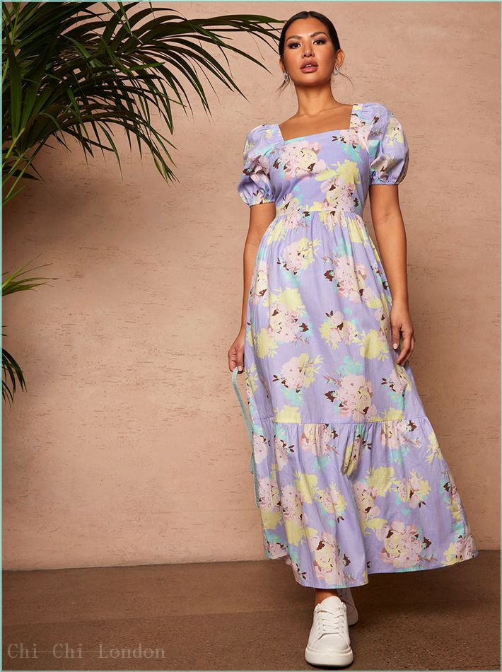  Floral Printed Tie Back Maxi Dress in Blue HC1433DBL