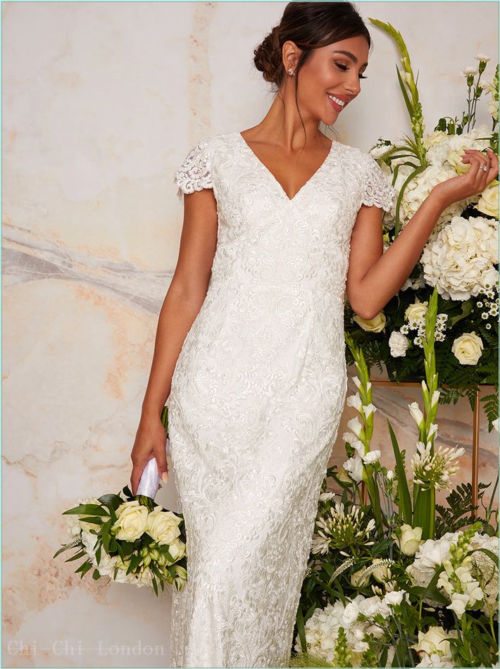  Lace Embellished Maxi Wedding Dress in White 80622WH