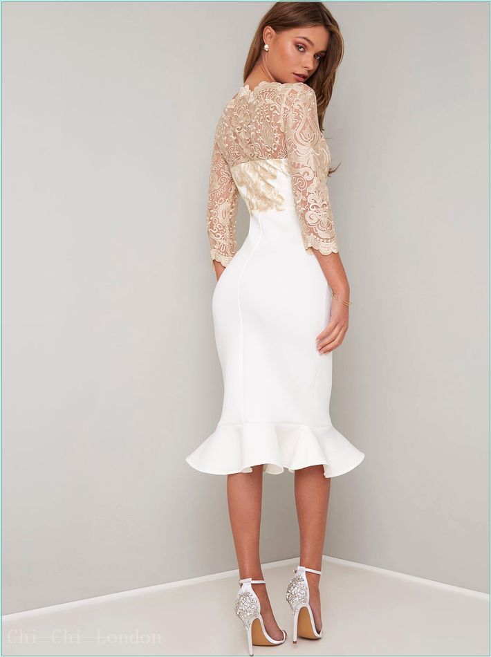  Lace Embroidered Bodice Bodycon Dress in White 4002NCR