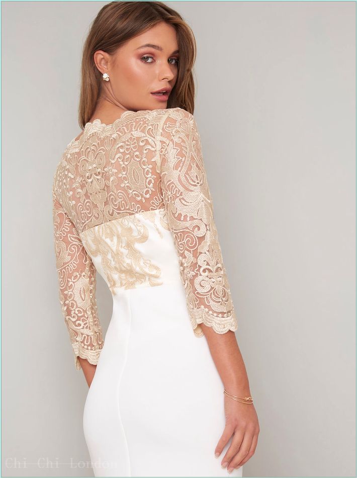  Lace Embroidered Bodice Bodycon Dress in White 4002NCR