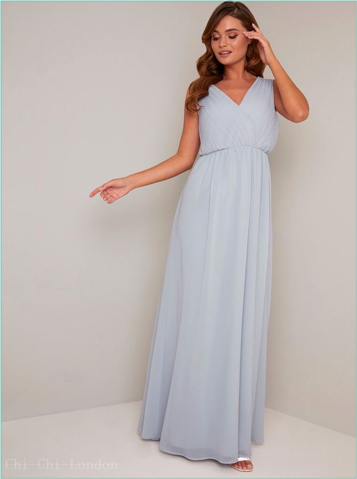  Lace insert Pleat Bodice Maxi Dress in Blue 52754BL