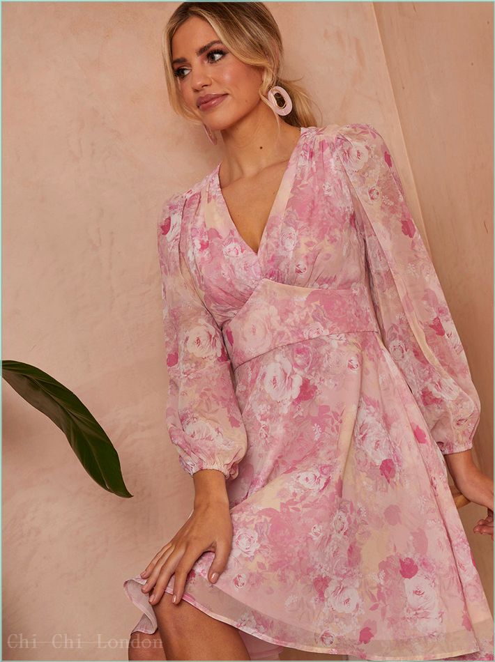  Long Sleeve Floral Mini Dress in Pink IM55308PI