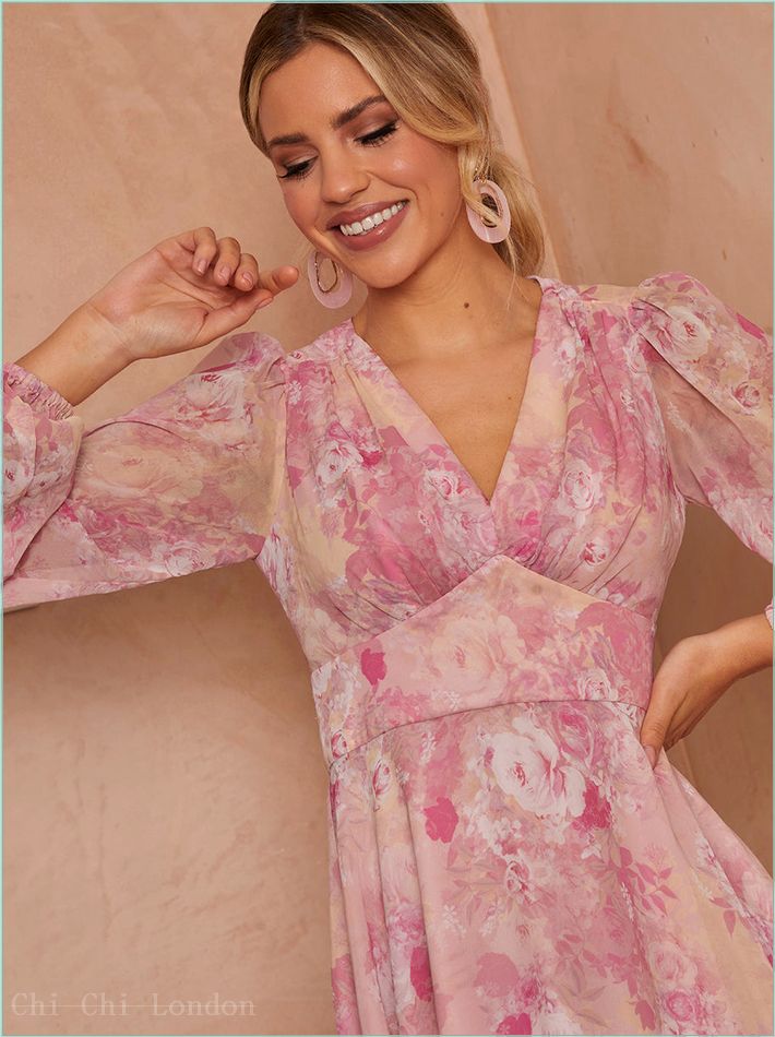  Long Sleeve Floral Mini Dress in Pink IM55308PI