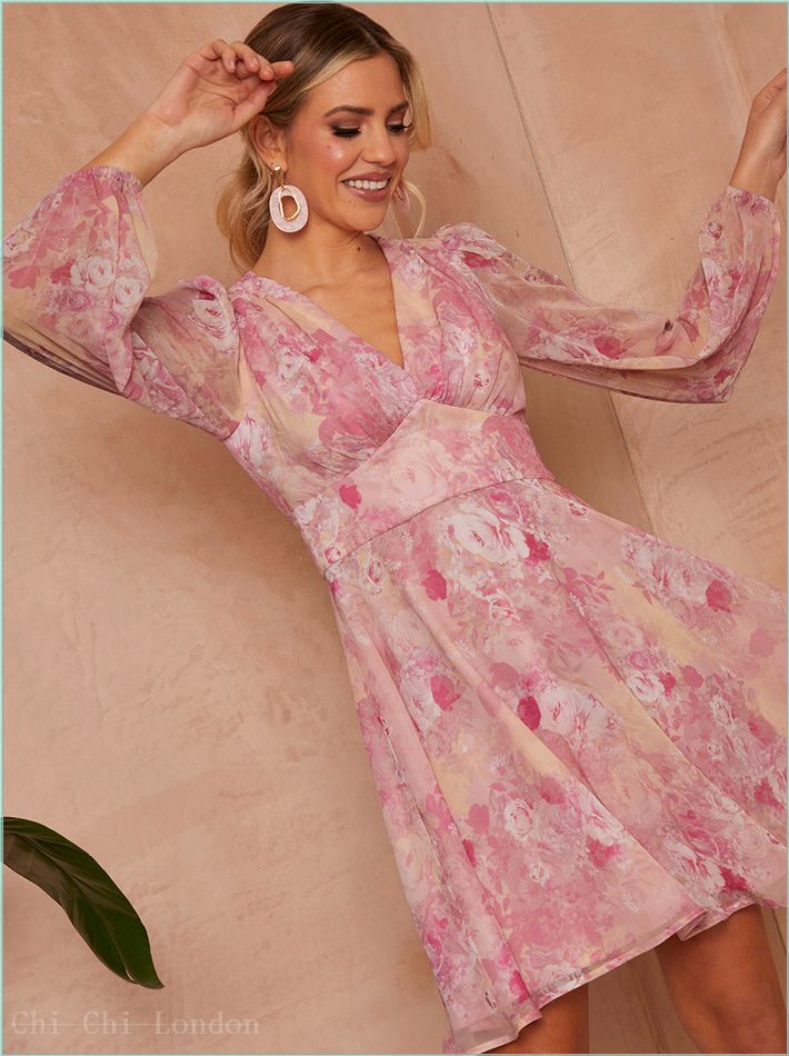  Long Sleeve Floral Mini Dress in Pink IM55308PI