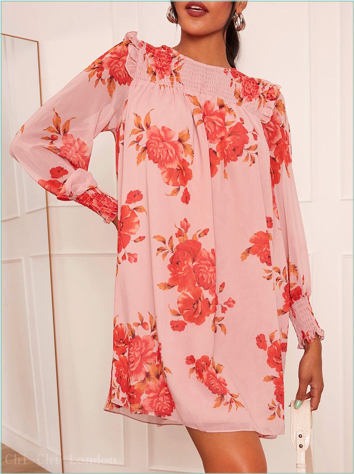  Long Sleeve Floral Printed Mini Dress in Pink 20288LPI