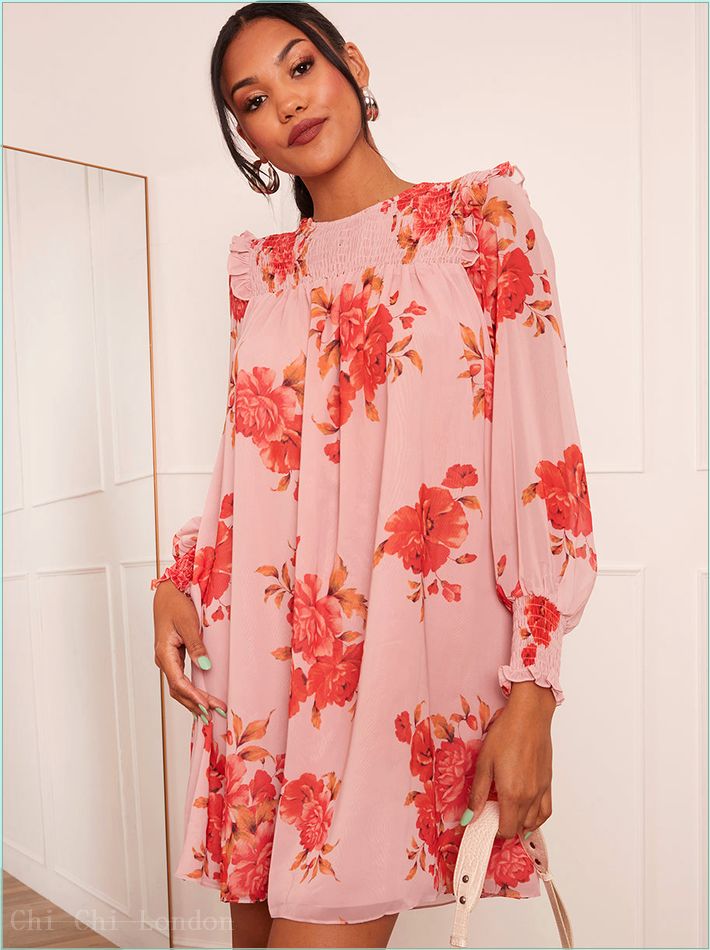  Long Sleeve Floral Printed Mini Dress in Pink 20288LPI