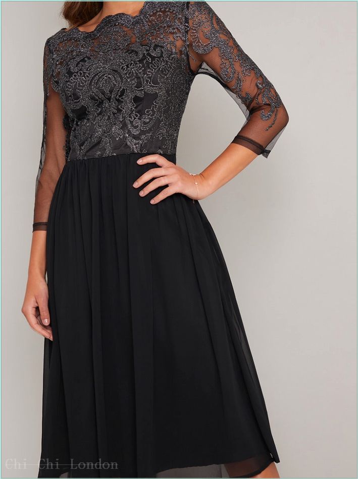  Midi Dress with Baroque Style Lace Design in Black 6533BK