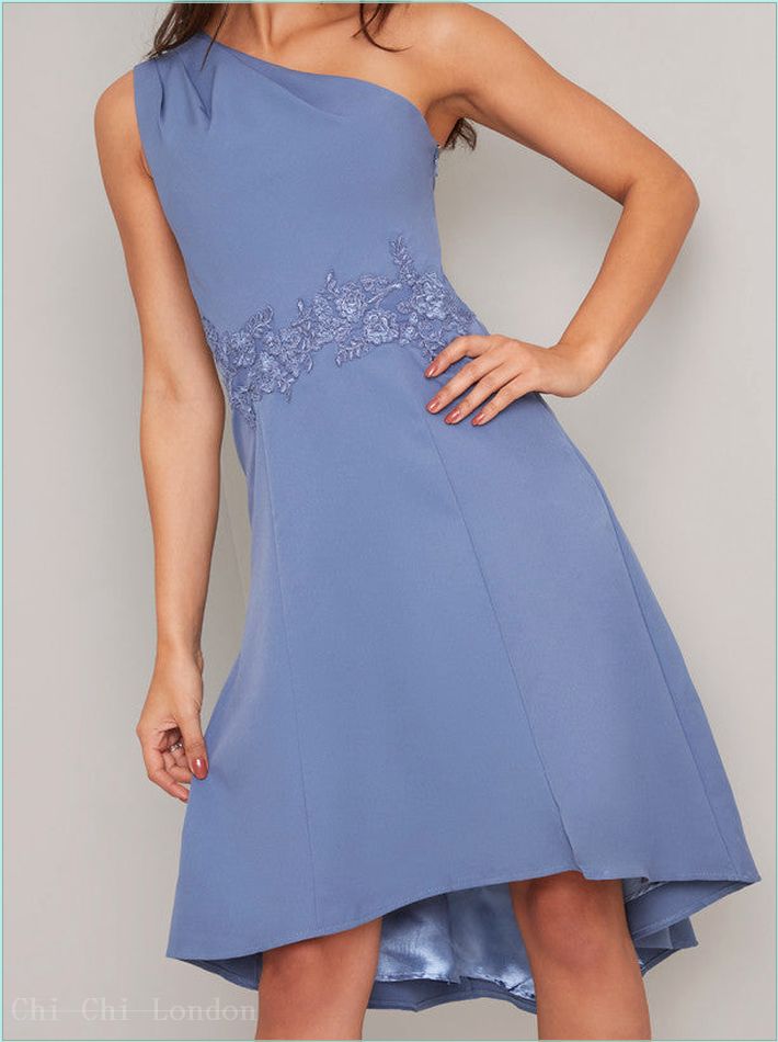  One Should Embroidered Dip Hem Midi Dress in Blue 70590BL