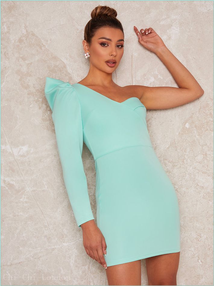  One Shoulder Mini Dress in Green 71065GN