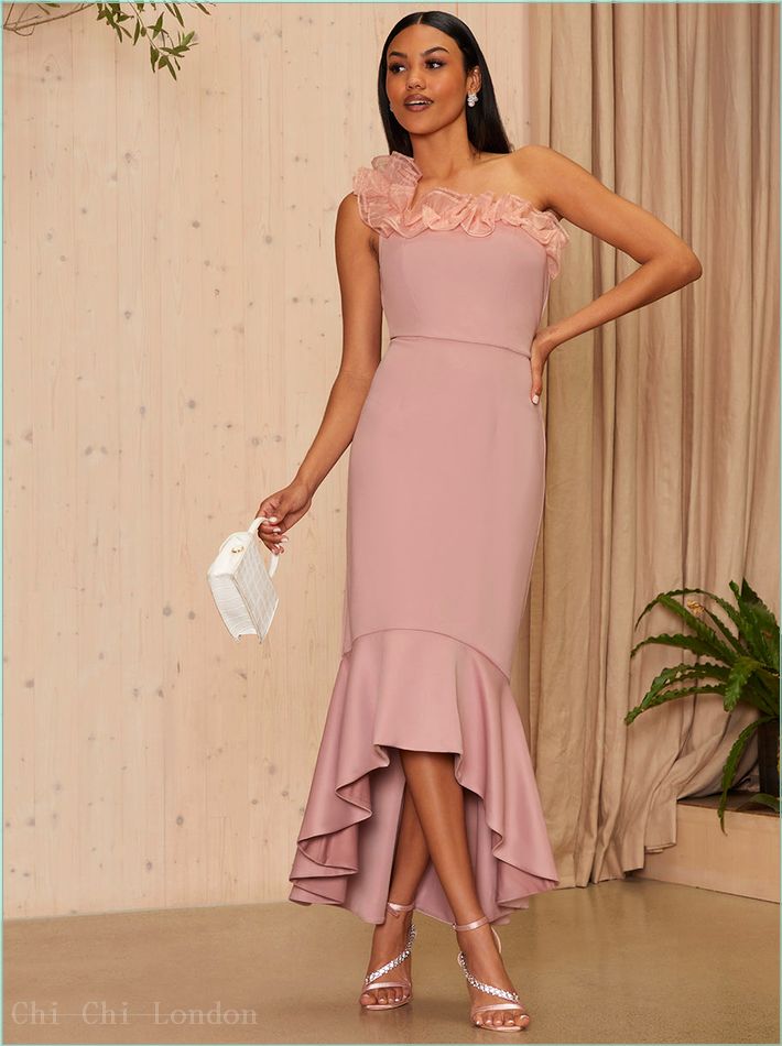  One Shoulder Organza Bodycon Midi Dress in Blush WX2319BU