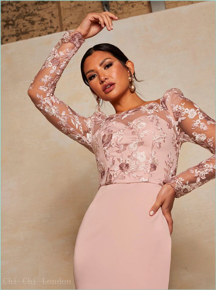  Peplum Embroidered Lace Bodycon Dress in Pink 6576AMI