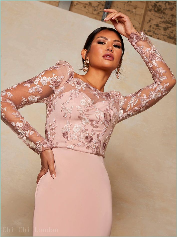  Peplum Embroidered Lace Bodycon Dress in Pink 6576AMI