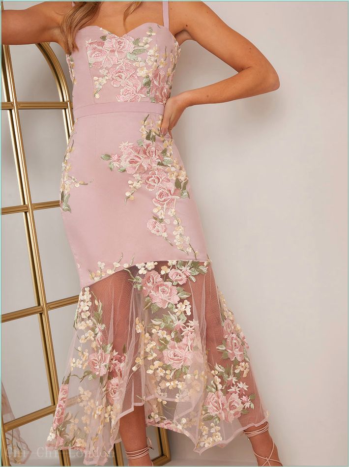  Peplum Floral Embroidered Lace Bodycon Dress in Pink 70655PI