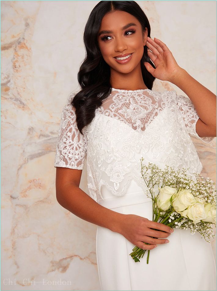  Petite Lace Overlay Bodice Maxi Wedding Dress in White 30152PWH