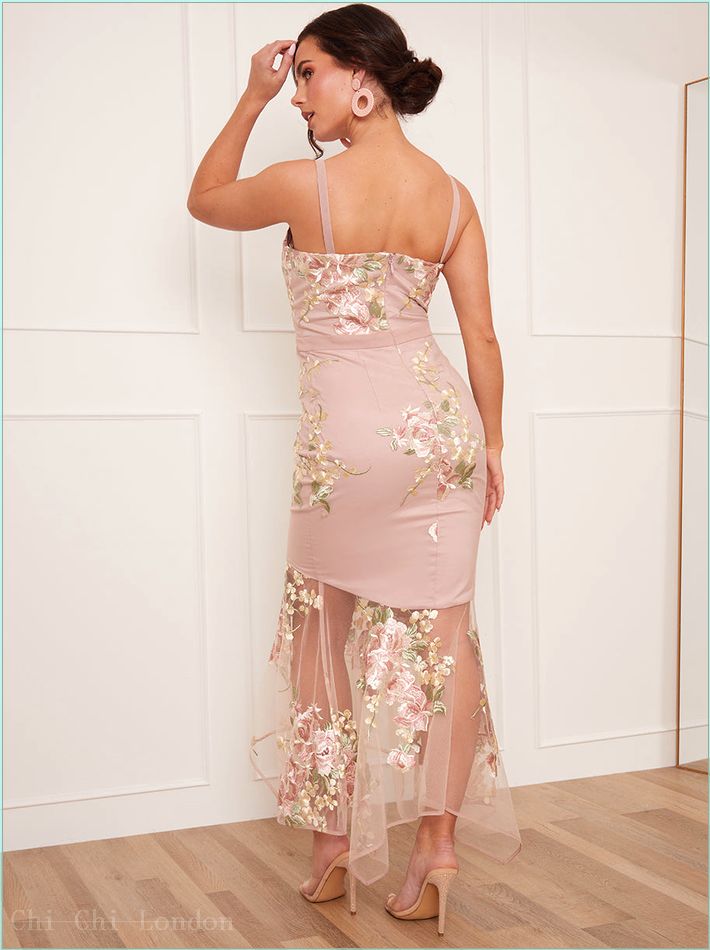  Petite Peplum Floral Embroidered Lace Bodycon Dress in Pink 70655PPI